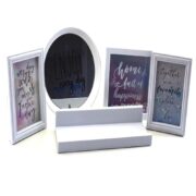 KIT DECORACAO PRATELEIRA ESPELHO QUADRO E PORTA RETRATO DE PAREDE COMPLETO COM 5 PEÇAS CASA SALA ESCRITORIO