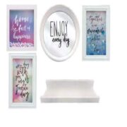 KIT DECORACAO PRATELEIRA ESPELHO QUADRO E PORTA RETRATO DE PAREDE COMPLETO COM 5 PEÇAS CASA SALA ESCRITORIO - Imagem 3