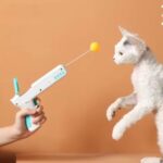 BRINQUEDO INTERATIVO PARA GATO 2 EM 1 PISTOLA BOLINHA E PENA DIVERTIDA 2 EM 1 EXERCICIO GATOS