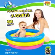PISCINA INFLÁVEL INFANTIL REDONDA 66 LITROS 3 ANÉIS COLORIDA BEBÊ BANHO VERÃO - Imagem 3