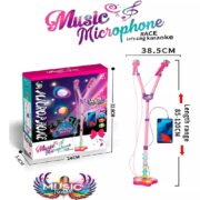 MICROFONE INFANTIL DUPLO PEDESTAL AMPLIFICADOR MUSICAL KARAOKE ROCK STAR CONECTA CELULAR MP3 LUZ ROSA - Imagem 3