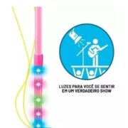 MICROFONE INFANTIL DUPLO PEDESTAL AMPLIFICADOR MUSICAL KARAOKE ROCK STAR CONECTA CELULAR MP3 LUZ ROSA - Imagem 4