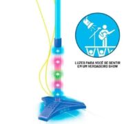 MICROFONE INFANTIL DUPLO PEDESTAL KARAOKE ROCK STAR AMPLIFICADOR MUSICAL CONECTA CELULAR MP3 LUZ AZUL - Imagem 6