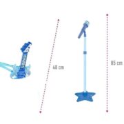 KIT MICROFONE GUITARRA INFANTIL ROCK STAR AMPLIFICADOR MUSICAL PEDESTAL KARAOKE MP3 CELULAR AZUL MENINO - Imagem 5