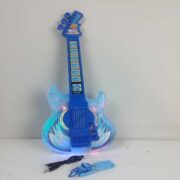 KIT MICROFONE GUITARRA INFANTIL ROCK STAR AMPLIFICADOR MUSICAL PEDESTAL KARAOKE MP3 CELULAR AZUL MENINO - Imagem 7