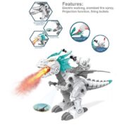 DINOSSAURO CONTROLE REMOTO ROBO PROJETOR COM MISSIL MONTA DESMONTA DRAGAO NEVOA FUMACA INTERATIVO - Imagem 3