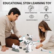 DINOSSAURO CONTROLE REMOTO ROBO PROJETOR COM MISSIL MONTA DESMONTA DRAGAO NEVOA FUMACA INTERATIVO - Imagem 5