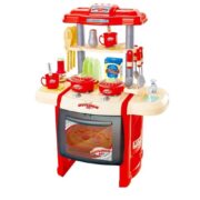 COZINHA INFANTIL GRANDE COMPLETA SOM LUZ TORNEIRA COM AGUA MINI MERCADO PANELAS TALHERES PROFISSIONAL - Imagem 2