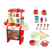 COZINHA INFANTIL GRANDE COMPLETA SOM LUZ TORNEIRA COM AGUA MINI MERCADO PANELAS TALHERES PROFISSIONAL - Imagem 4