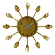 RELOGIO DE PAREDE DECORATIVO COZINHA ESTILO RETRO COM TALHERES DESIGN ELEGANTE MODERNO DOURADO LUXO - Imagem 2