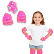 KIT DE PROTEÇÃO INFANTIL JOELHEIRA COTOVELEIRA PROTETOR DE PULSO ACESSORIOS PARA SKATE PATINS BIKE ESPORTES MENINAS ROSA