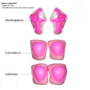 KIT DE PROTEÇÃO INFANTIL JOELHEIRA COTOVELEIRA PROTETOR DE PULSO ACESSORIOS PARA SKATE PATINS BIKE ESPORTES MENINAS ROSA - Imagem 5